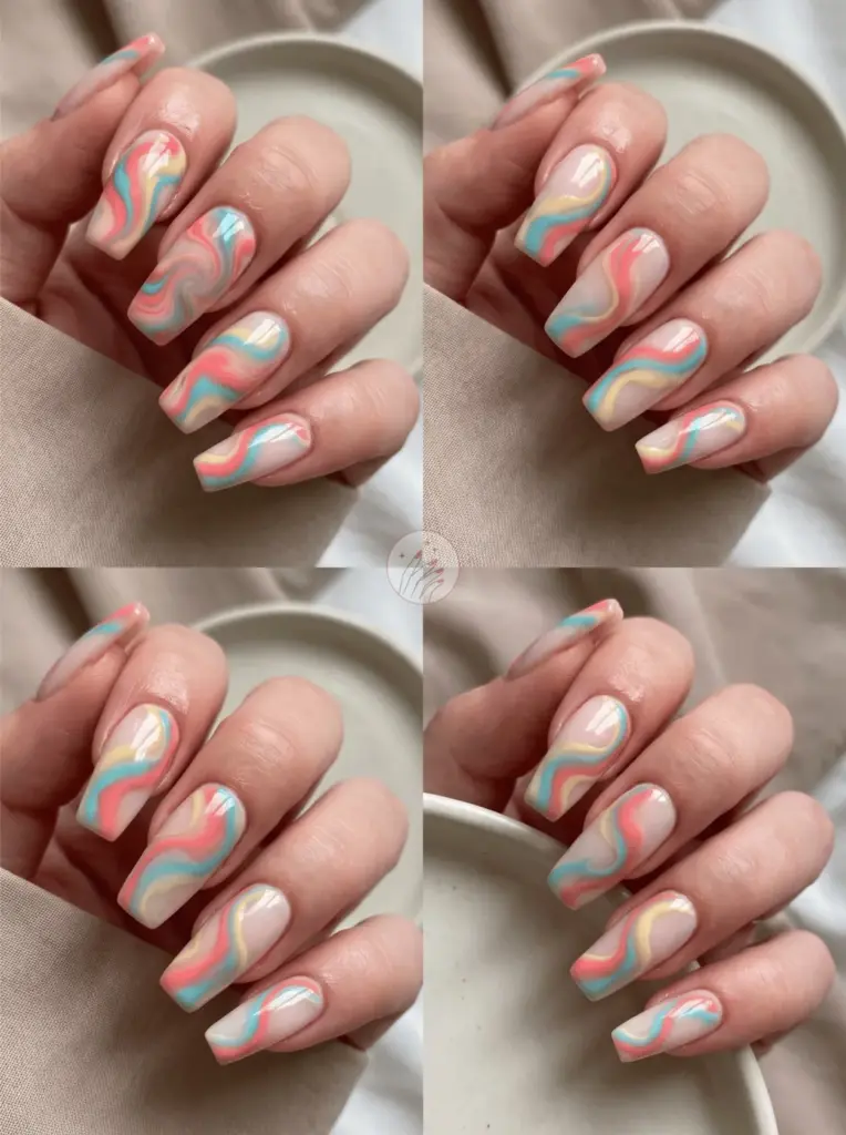 Abstract Swirl Multi-Colour Nails