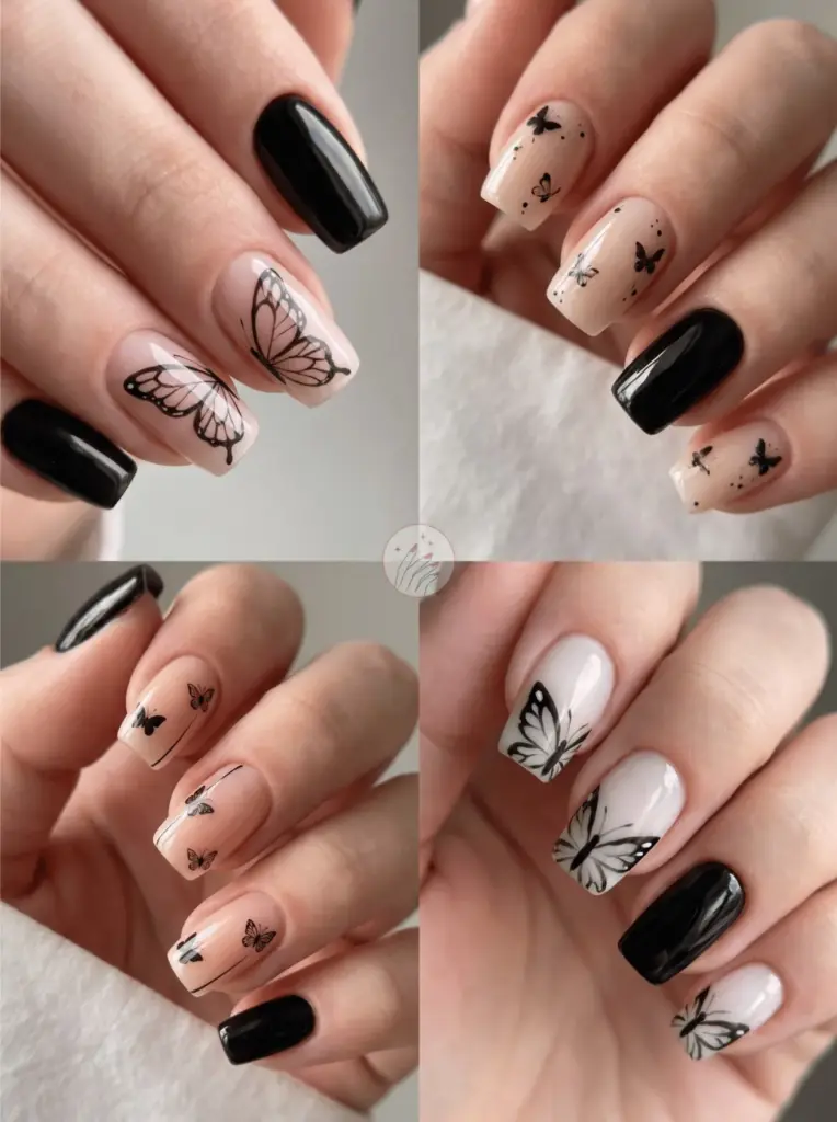 Black Butterfly Accent Nails