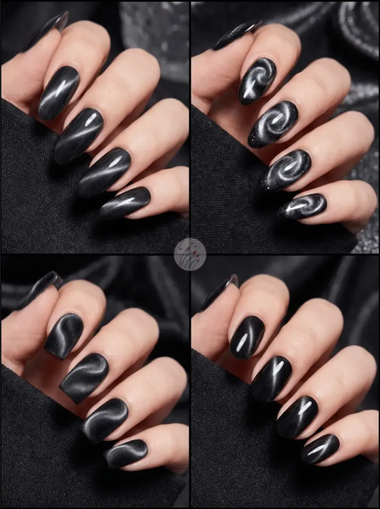 Black Cat Eye Velvet Nails
