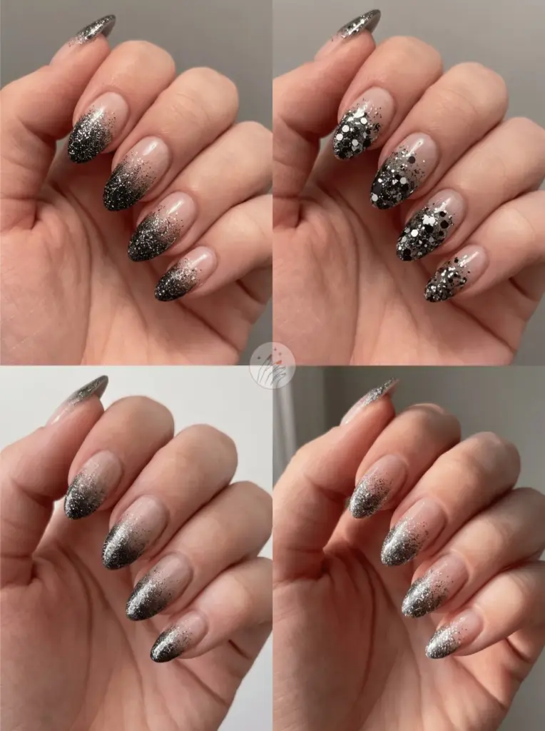 Black Glitter Tip Nails
