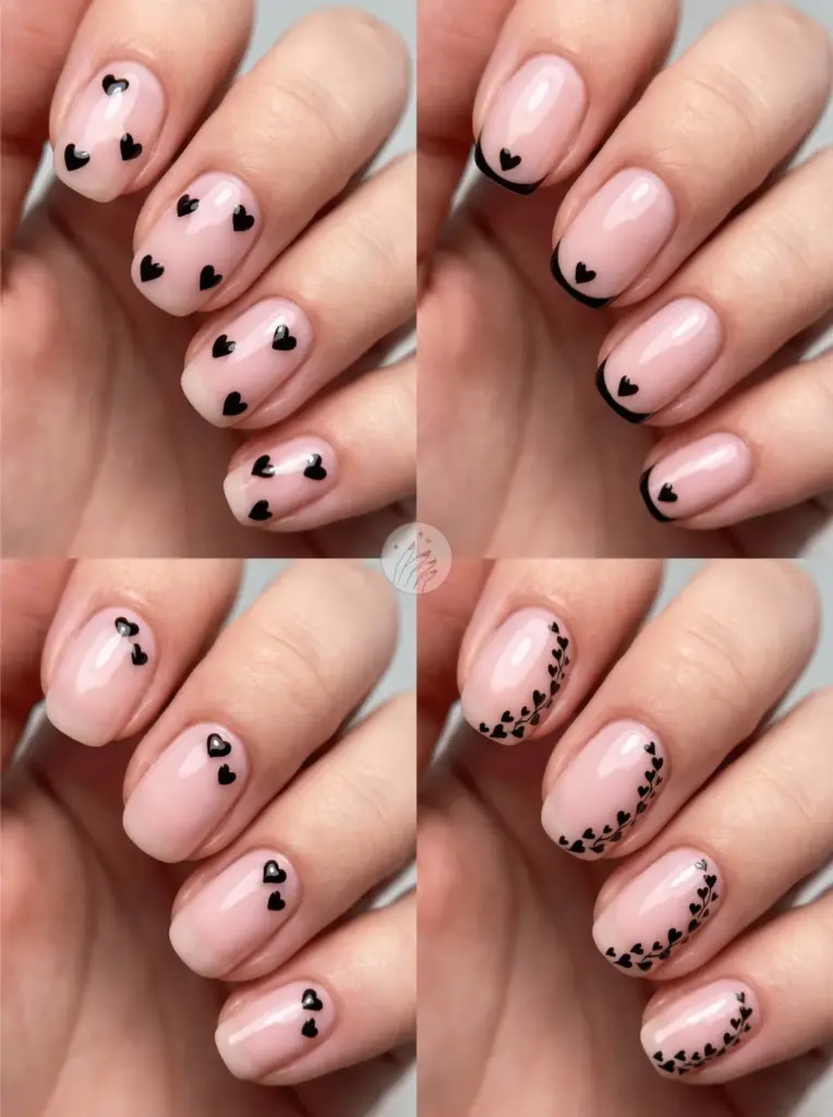 Black Heart Accent Nails