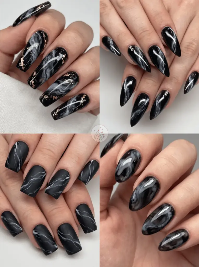 Black Marble Nail Art