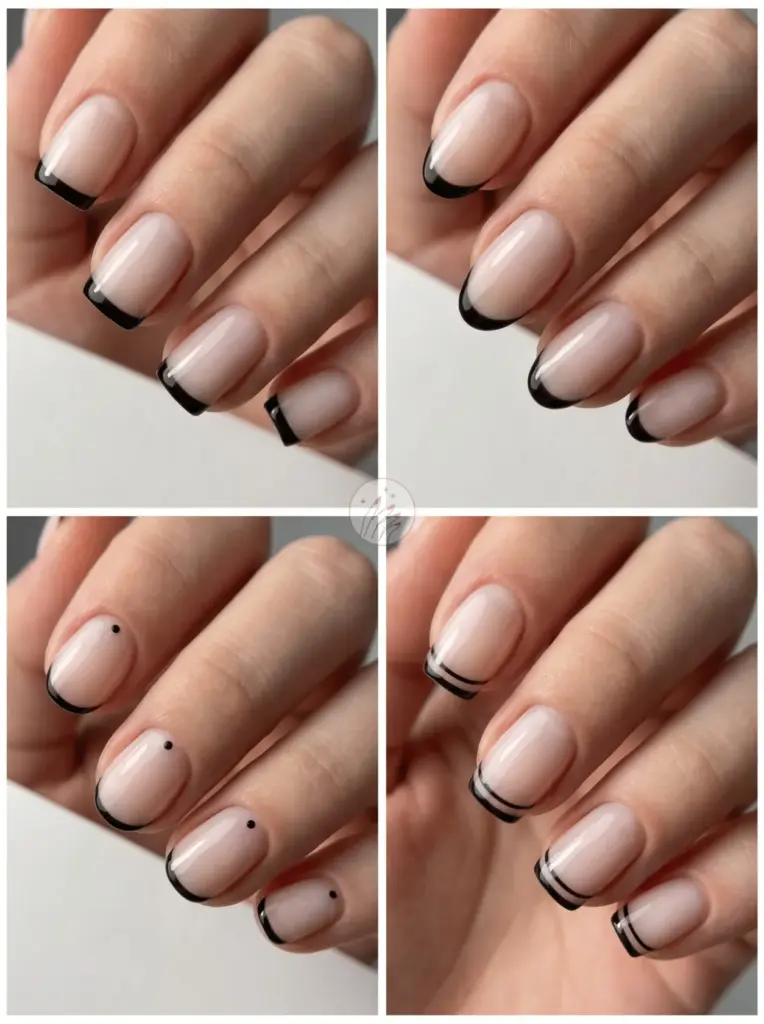 Black Micro French Tip Nails