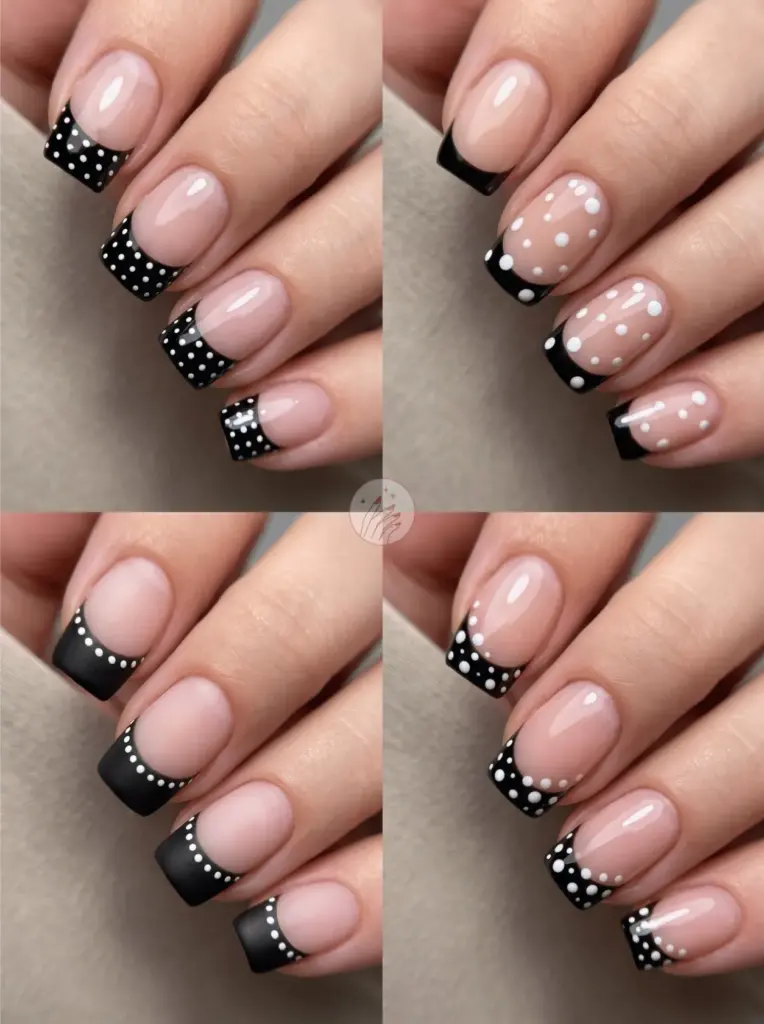 Black Polka Dot French Nails