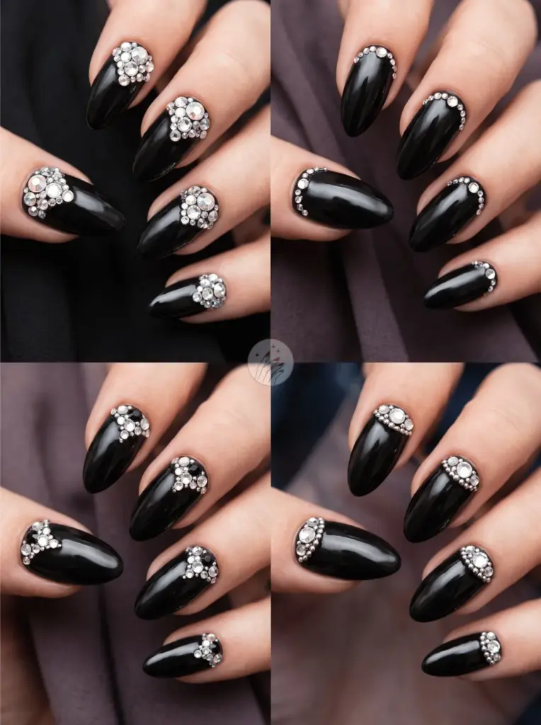 Black Rhinestone Sparkle Nails