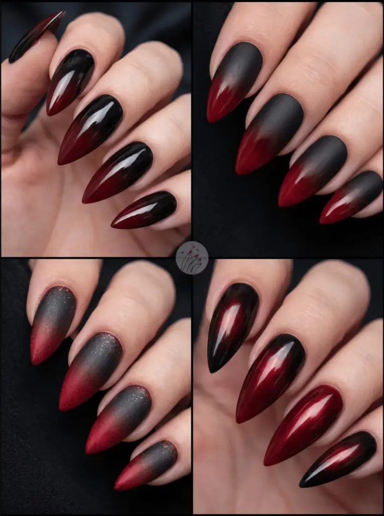 Black To Red Ombre Stiletto Nails