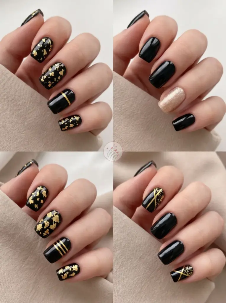 Black and Gold Accent Nails