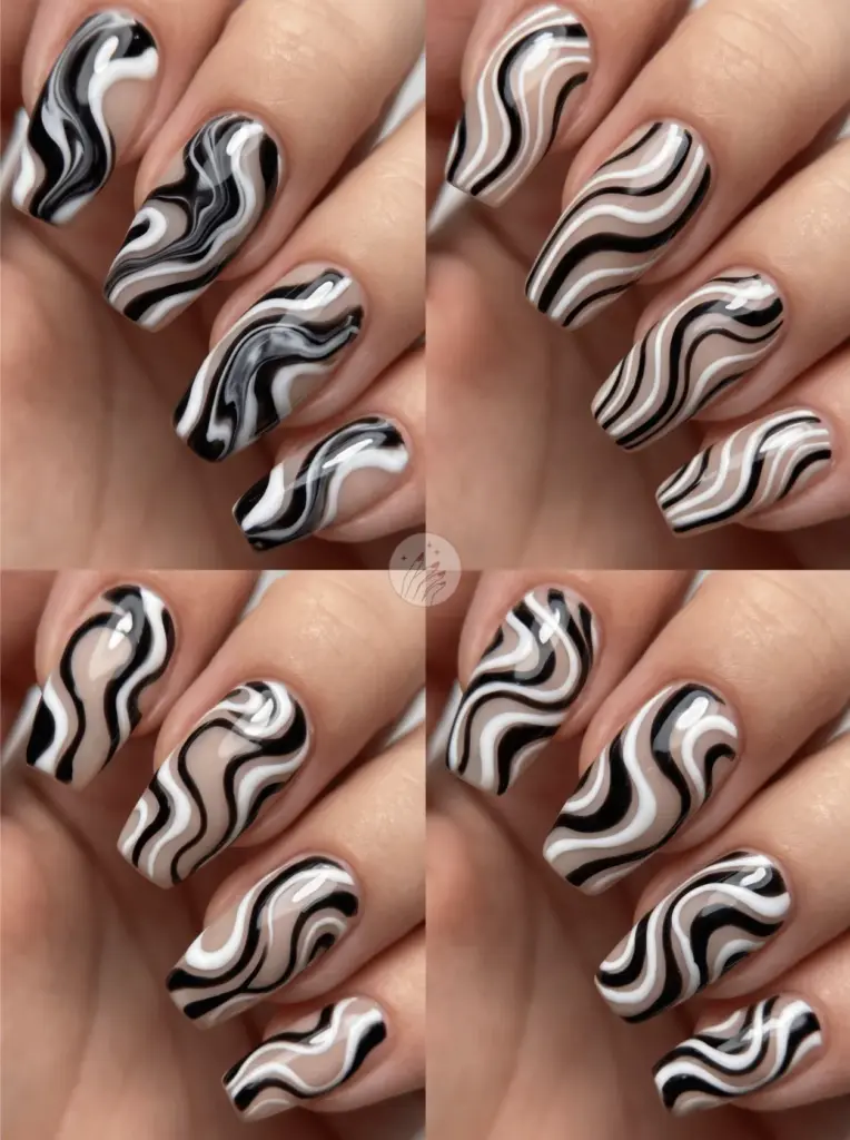 Black and White Swirl Nails