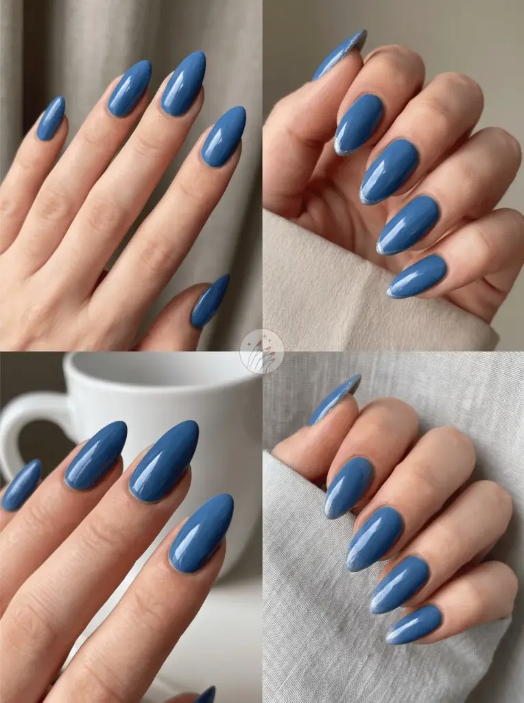 Blue Almond Nails in a Sleek Shape
