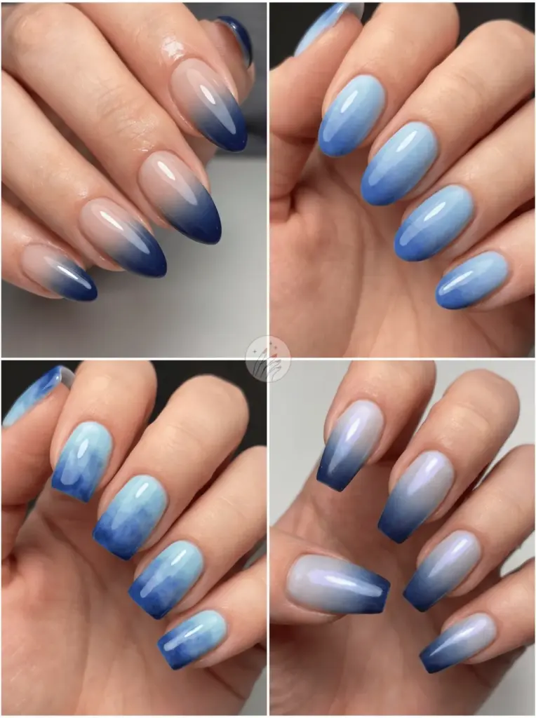 Blue Ombre Nails in a Soft Fade