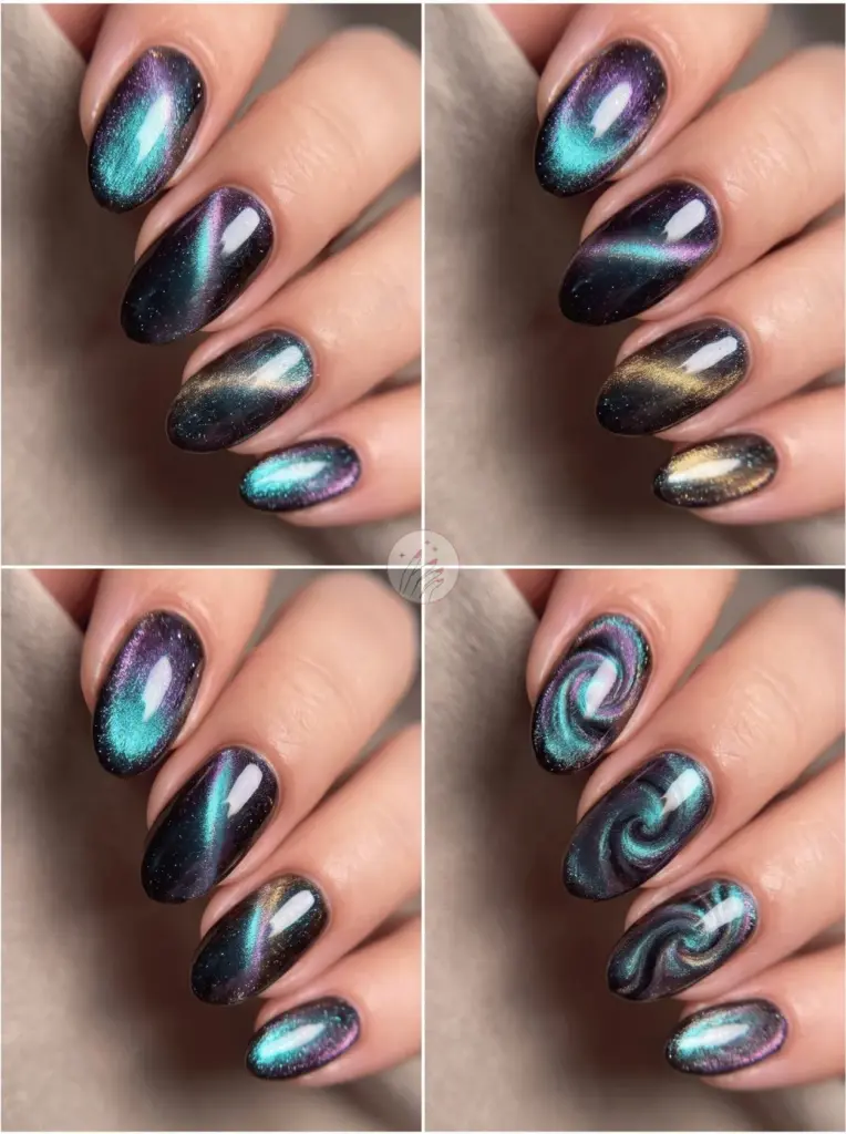 Cat Eye Multi-Colour Nail Art
