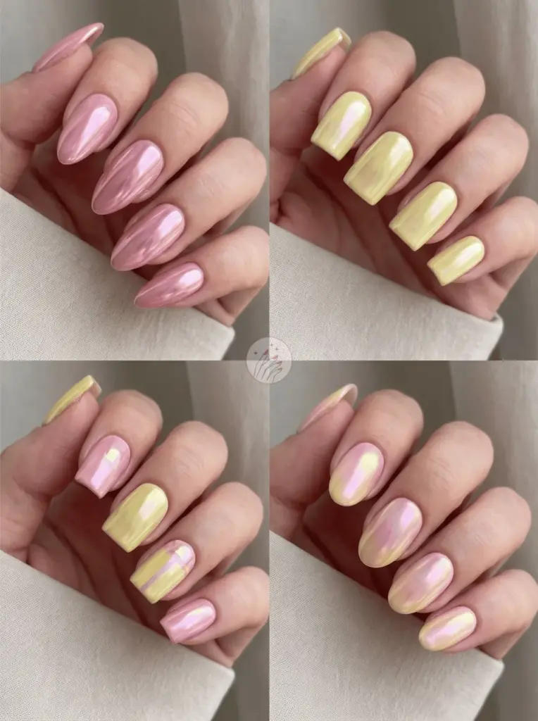 Chrome Finish Pink and Yellow Nails