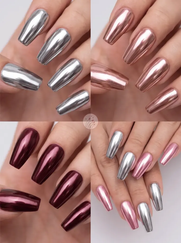 Chrome Mirror Coffin Nail Finish