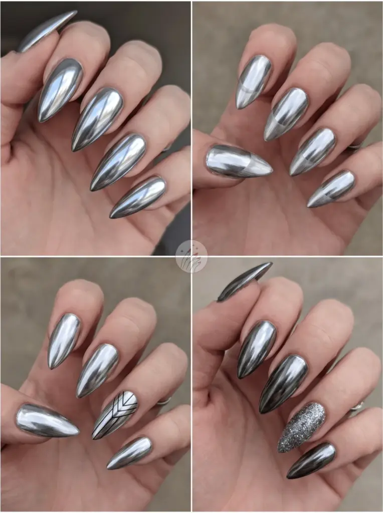 Chrome Silver Stiletto Nail Designs