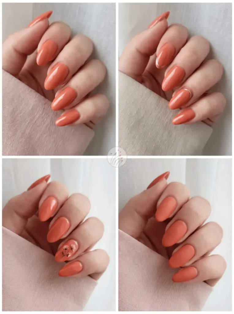 Coral Orange Almond Nail Design