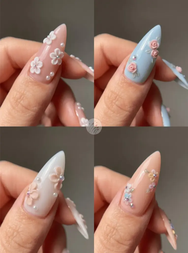 Delicate 3D Floral Stiletto Nail Art
