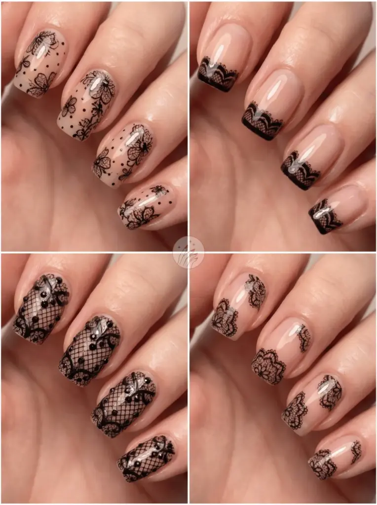 Delicate Black Lace Nails
