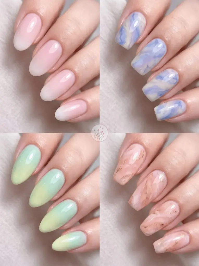 Dreamy Pastel Ombre And Marble Nails