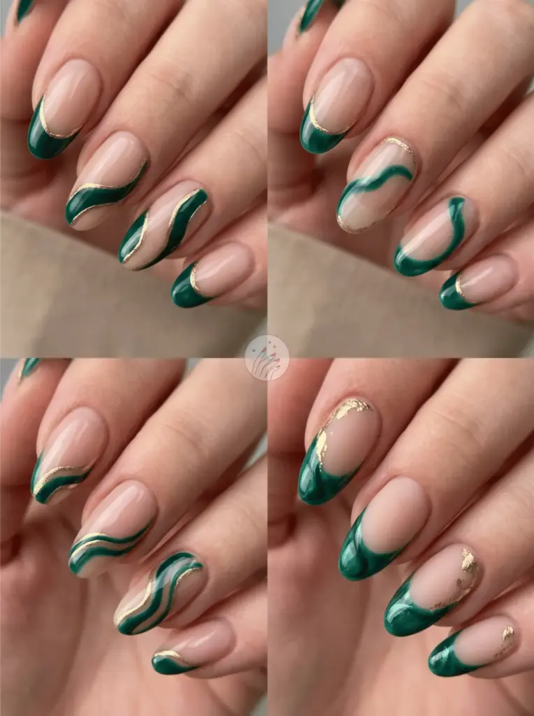 Emerald Green Wavy French Tips