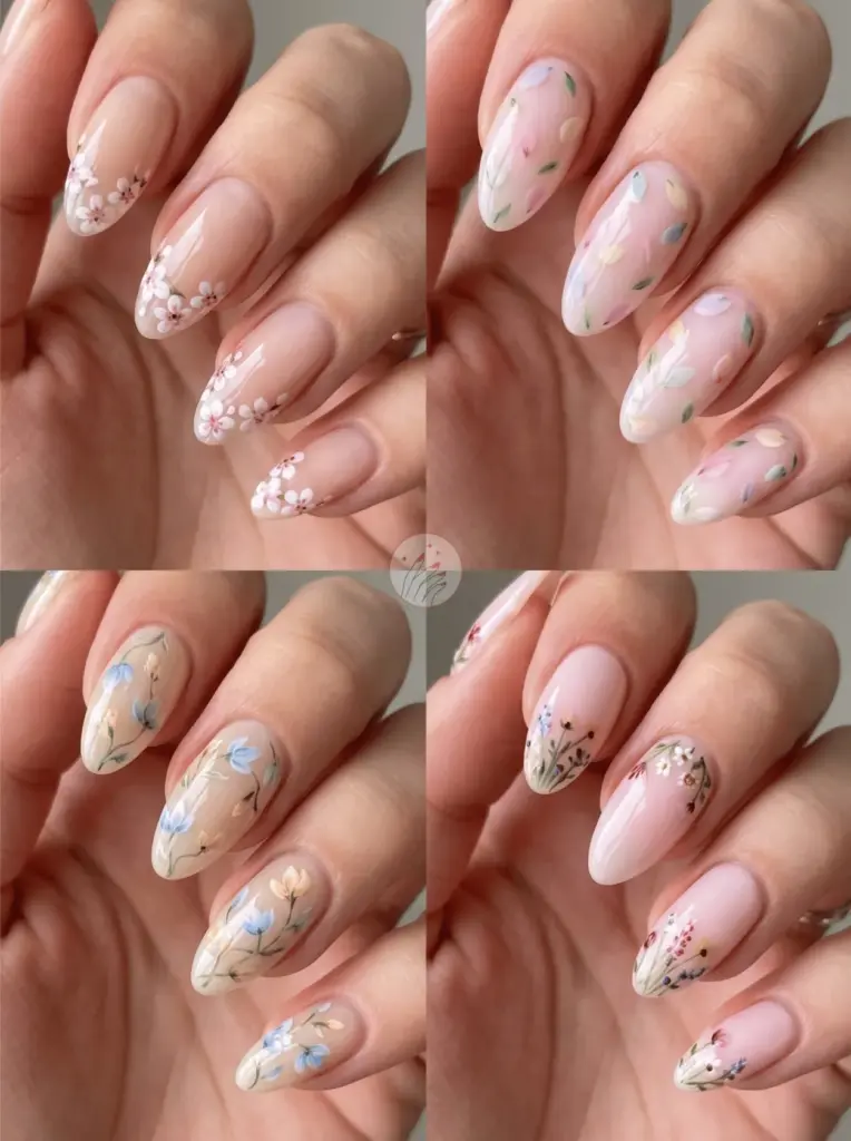 Fresh Floral Almond Nail Art
