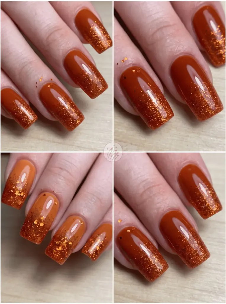 Glitter Orange Nail Art Design