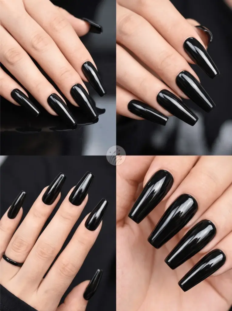 Glossy Black Coffin Nails