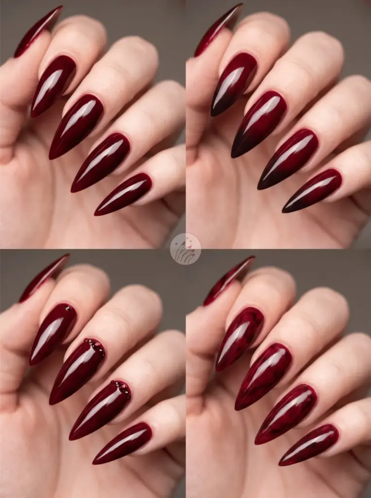 Glossy Vampire Red Stiletto Nails