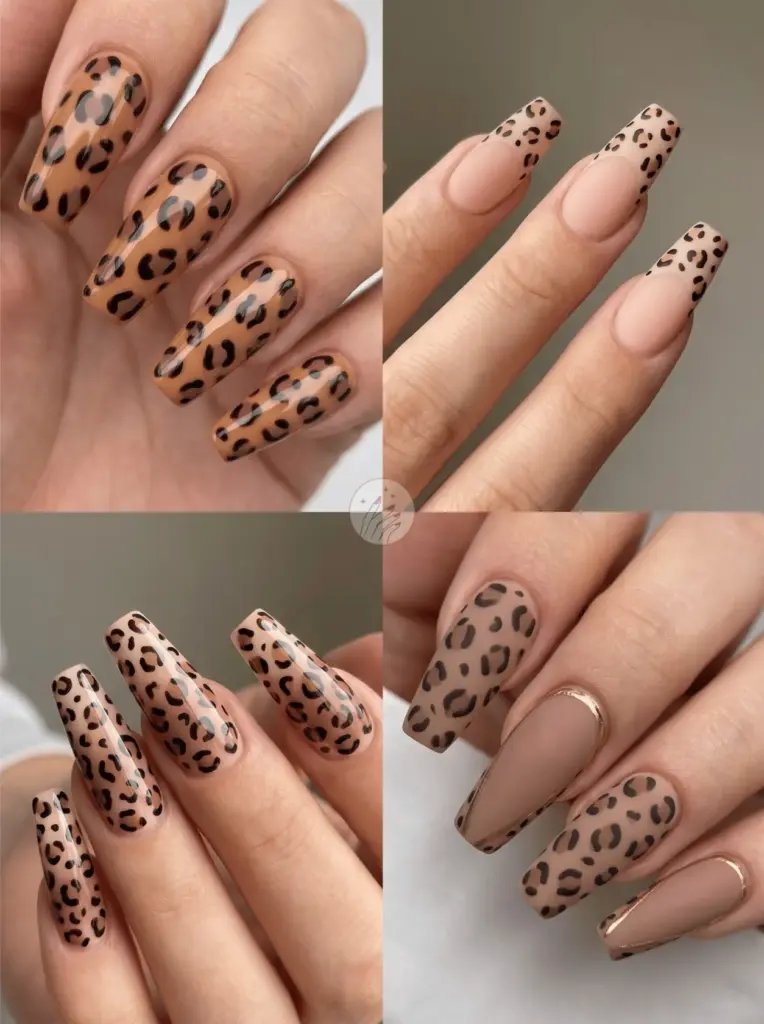 Leopard Print Coffin Nail Design