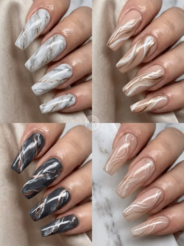 Marble Swirl Coffin Nail Design