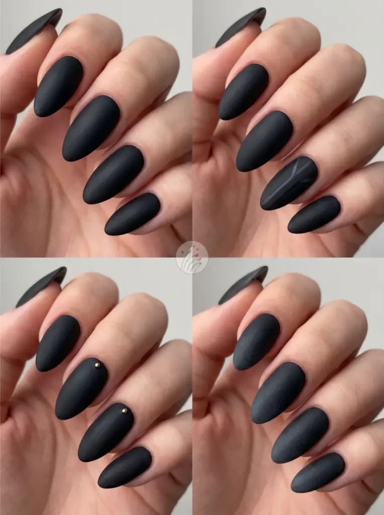 Matte Black Almond Nails
