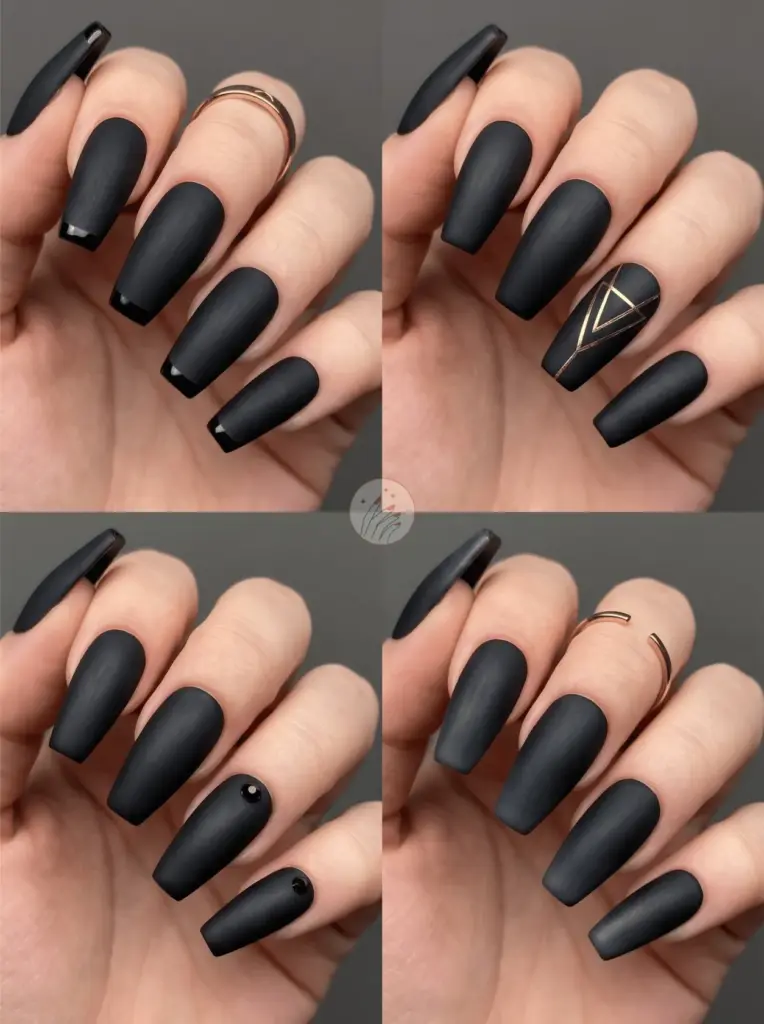 Matte Black Coffin Nail Look