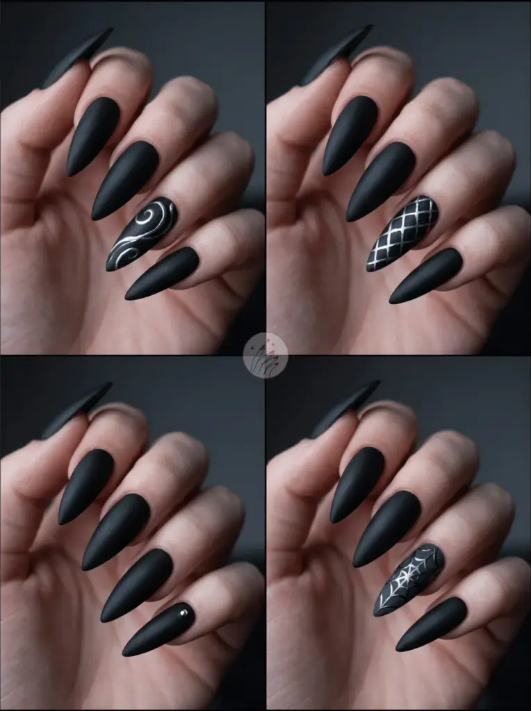 Matte Black Gothic Stiletto Nails