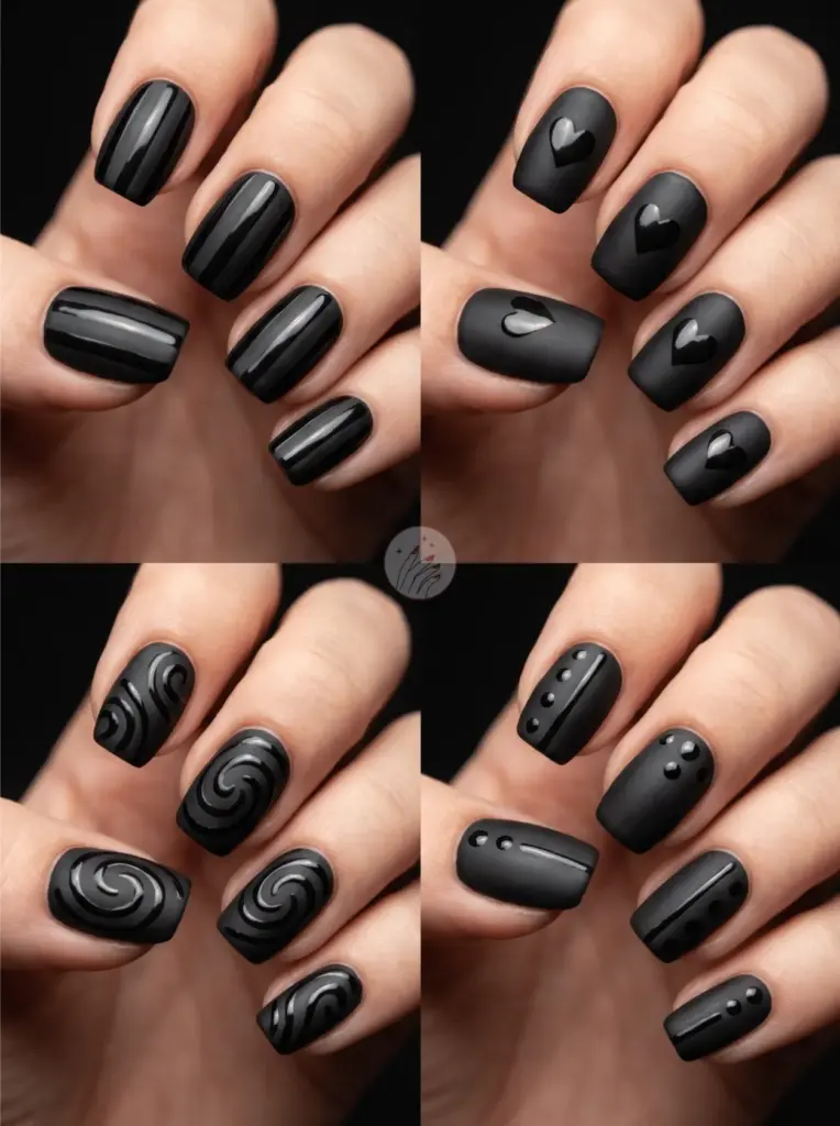 Matte and Gloss Black Nails