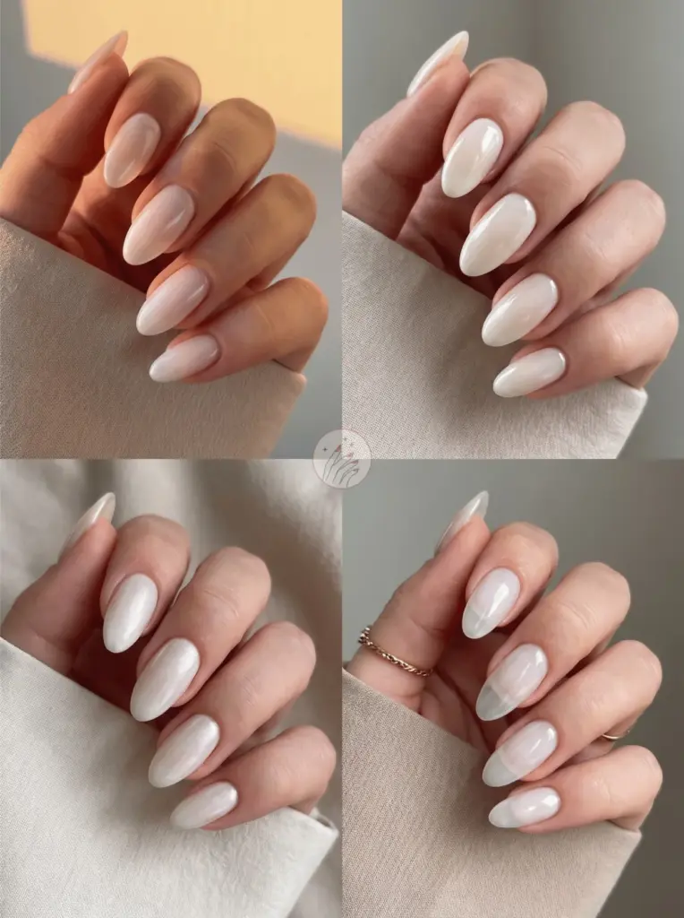 Milky White Glazed Almond Nails
