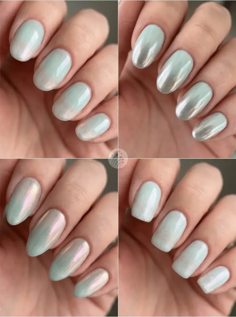 Mint Green Chrome Ombre Nails