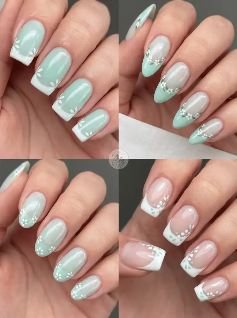 Mint Green Pastel French Florals