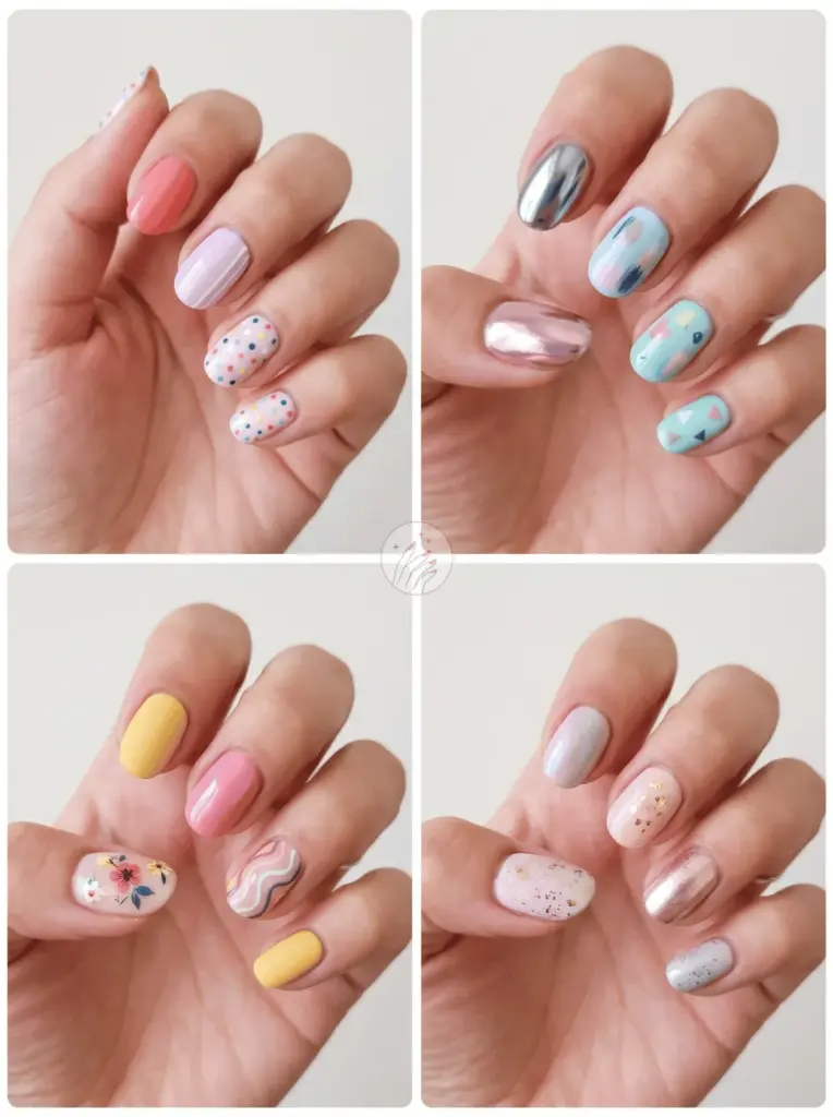 Mismatched Multi-Colour Nail Art