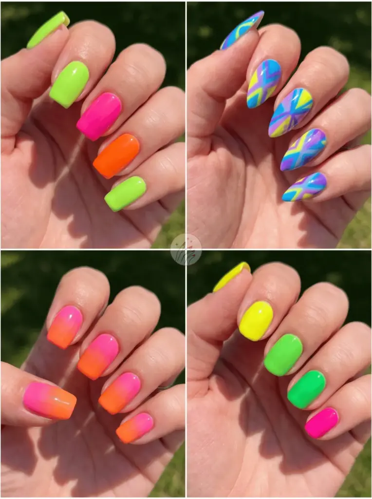 Neon Bright Multi-Colour Nails