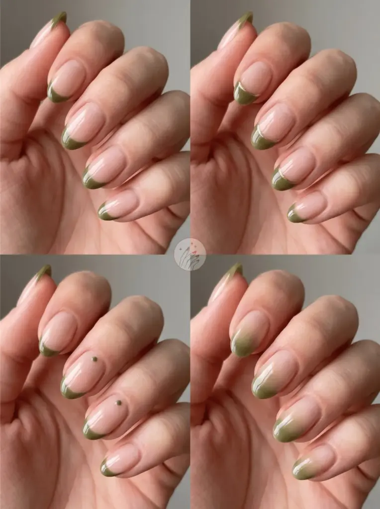 Olive Green Nude French Tip Nails