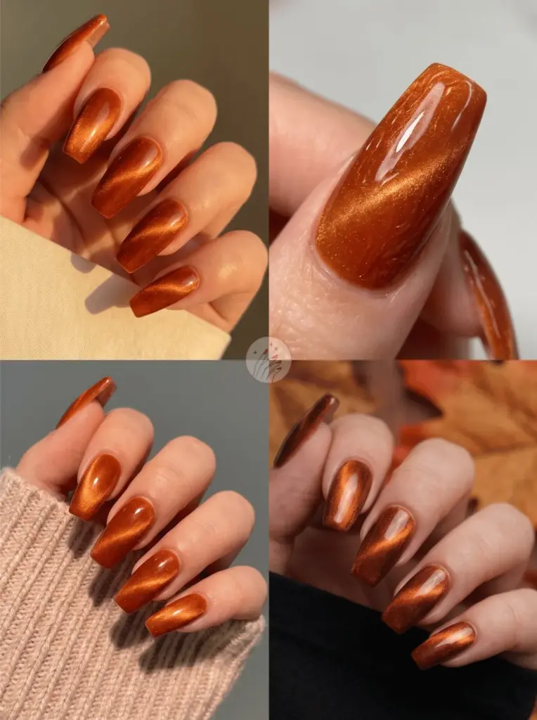 Orange Cat Eye Velvet Nails