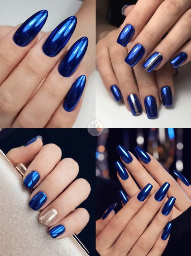 Royal Blue Chrome Nails for Bold Shine