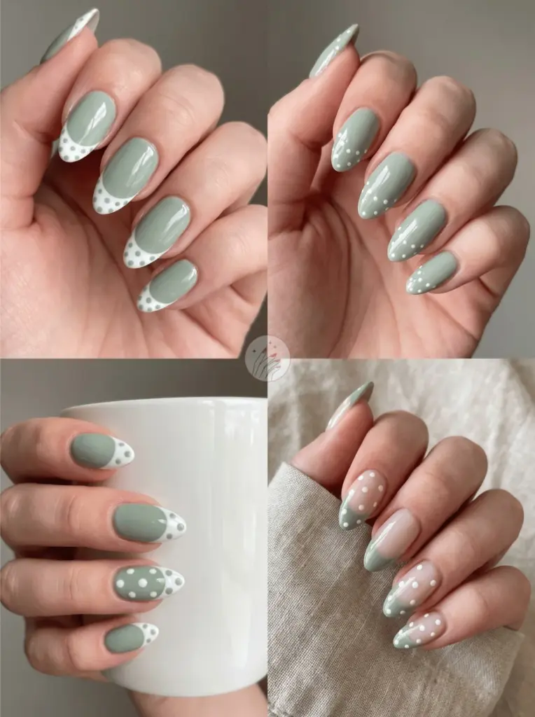 Sage Green Polka Dot French Tips