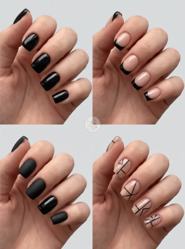 Short Square Black Gel Nails