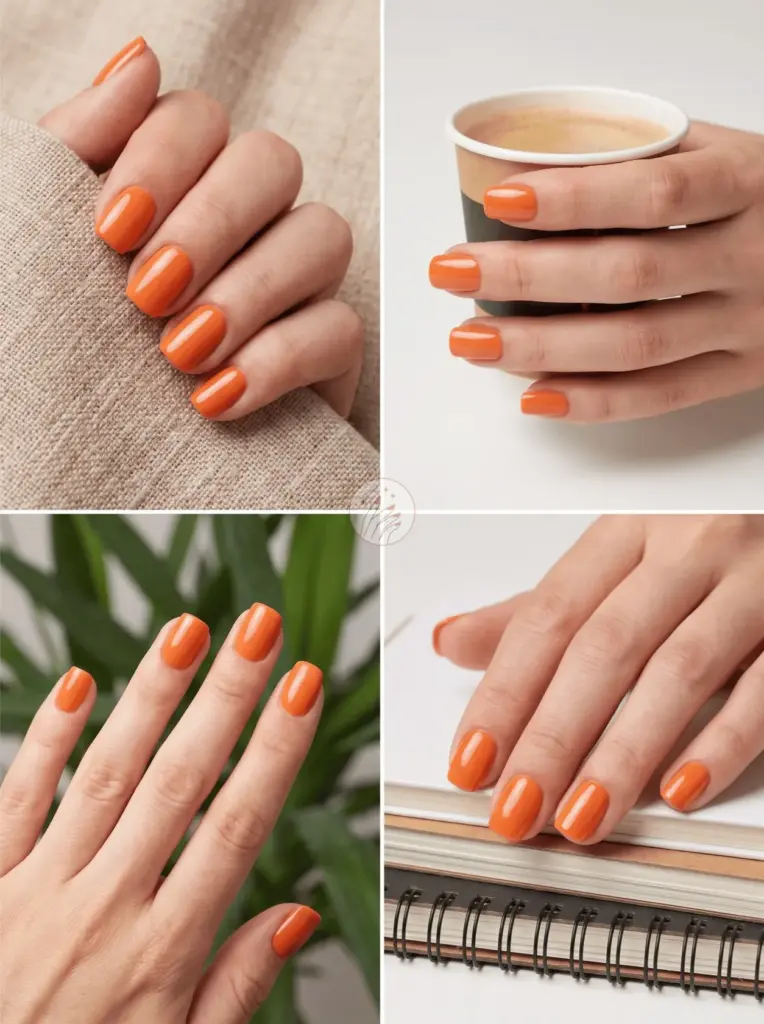 Short Square Orange Nail Design