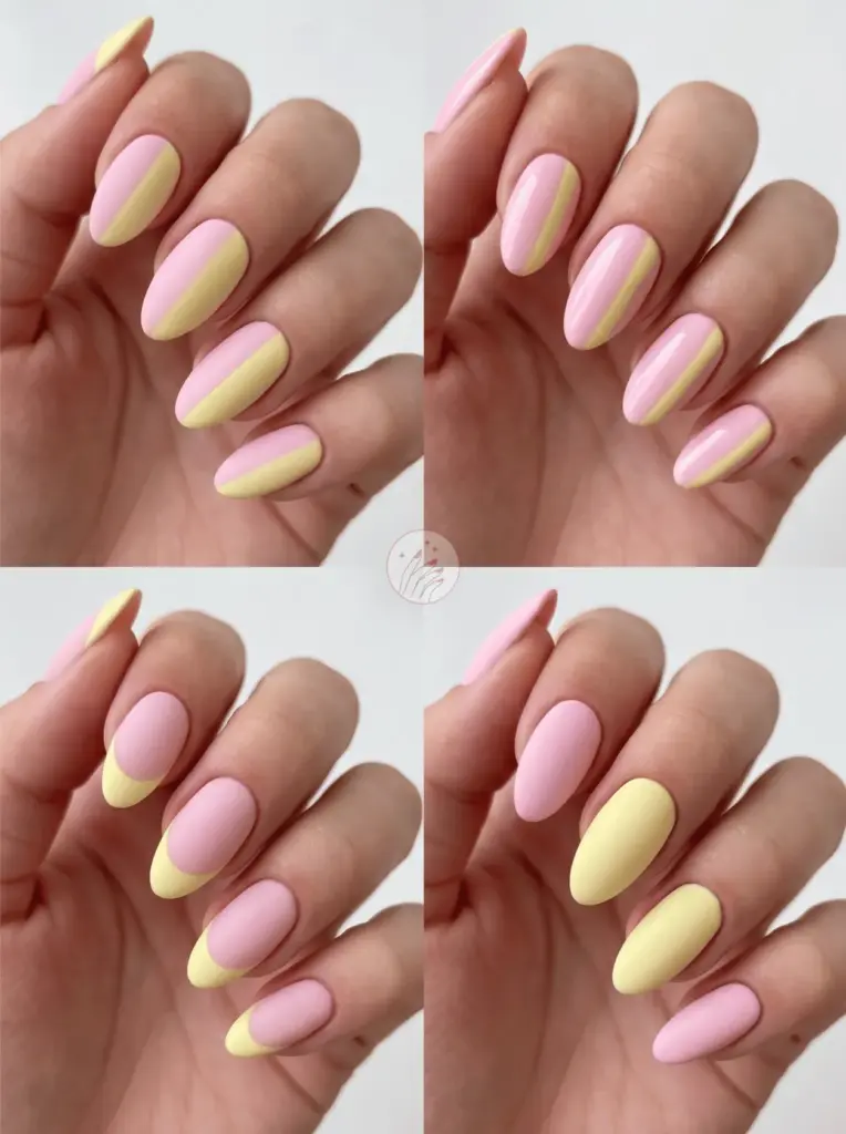 Simple Two-Tone Pink and Yellow Nails