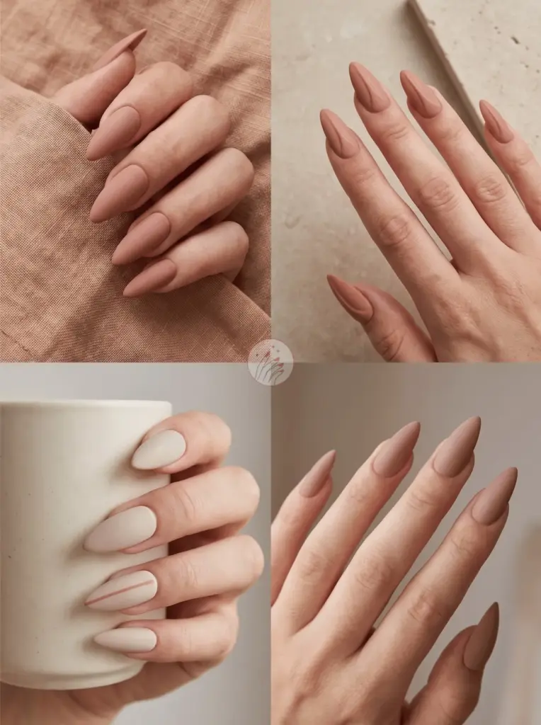 Soft Clay Nude Stiletto Nails