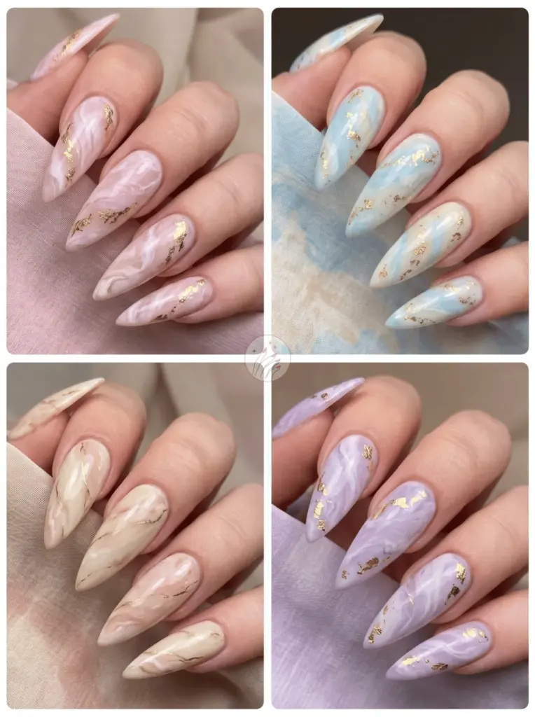 Soft Marble Stiletto Nail Art Designs
