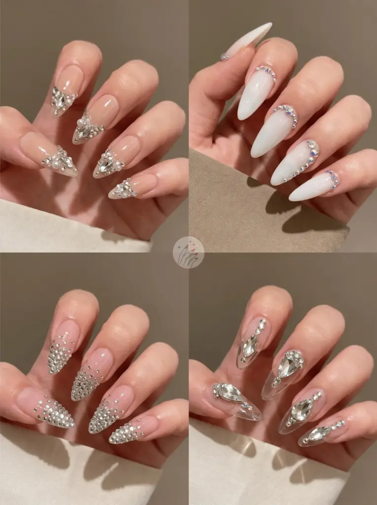 Sparkly Rhinestone Bling Stiletto Nails