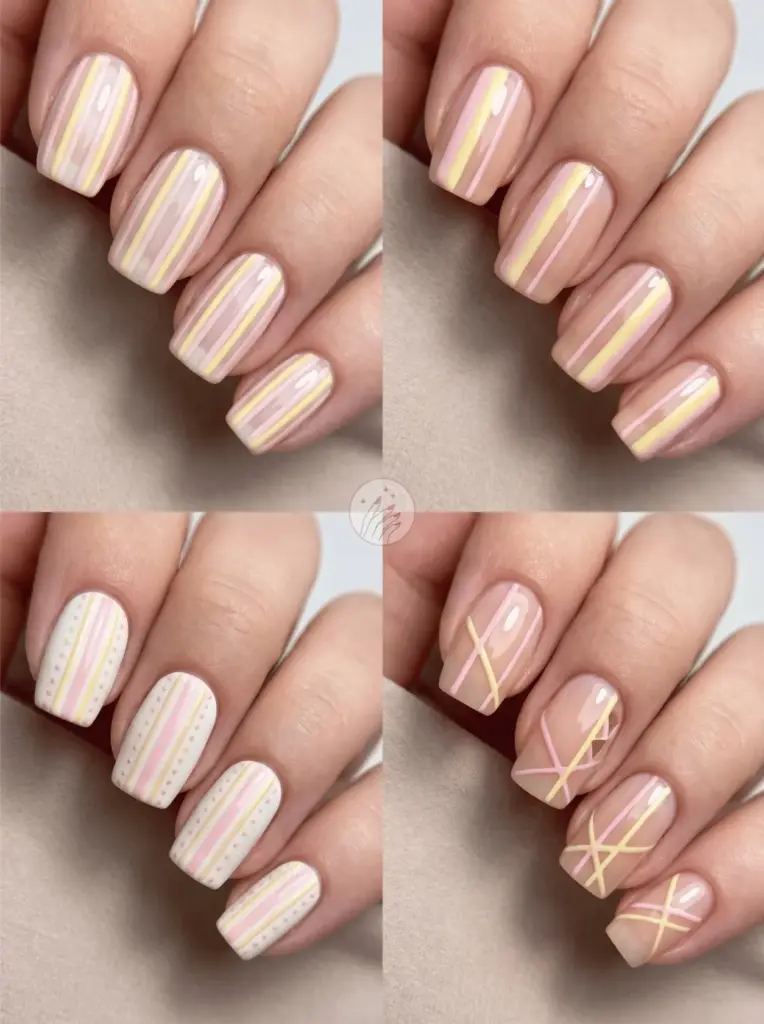 Striped Pink and Yellow Nail Art