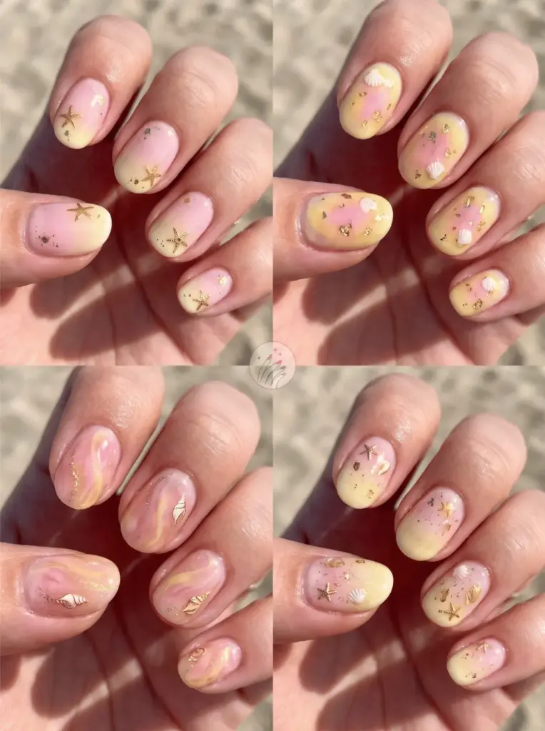 Tropical Pink and Yellow Vacation Nails